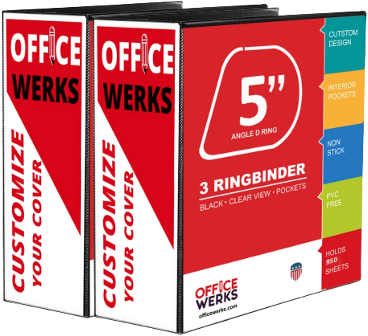 3 Ring Binder, Professional D Ring 5 Inch Binder, Clear View, With Pockets, Black - 2 Pack