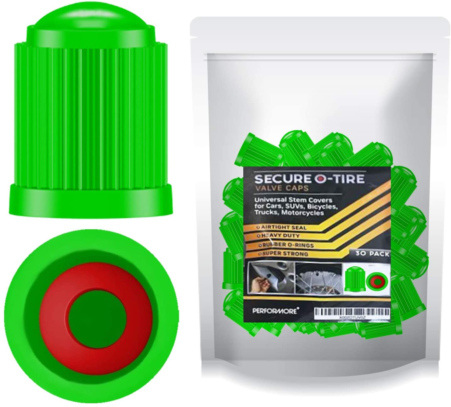30 pcs Tire Valve Caps Heavy-Duty Stem Covers with O-Rubber Rings for Cars, SUVs, Bikes, Bicycles, and Motorcycles (Green)