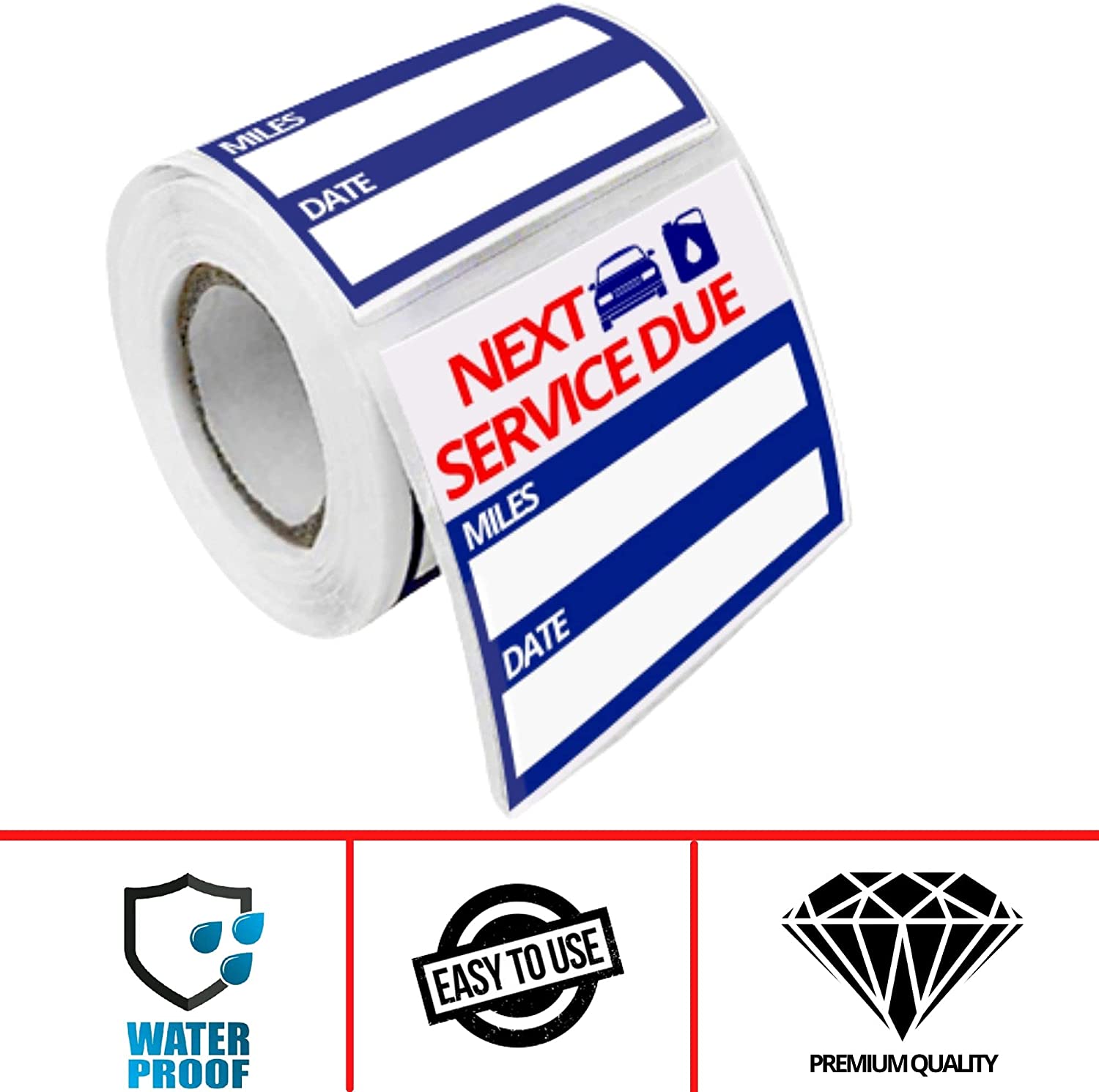 2x2 Inch Oil Change Auto Service Reminder Sticker Roll, Next Service Due Labels for Cars Windows Windshield (1 Roll)